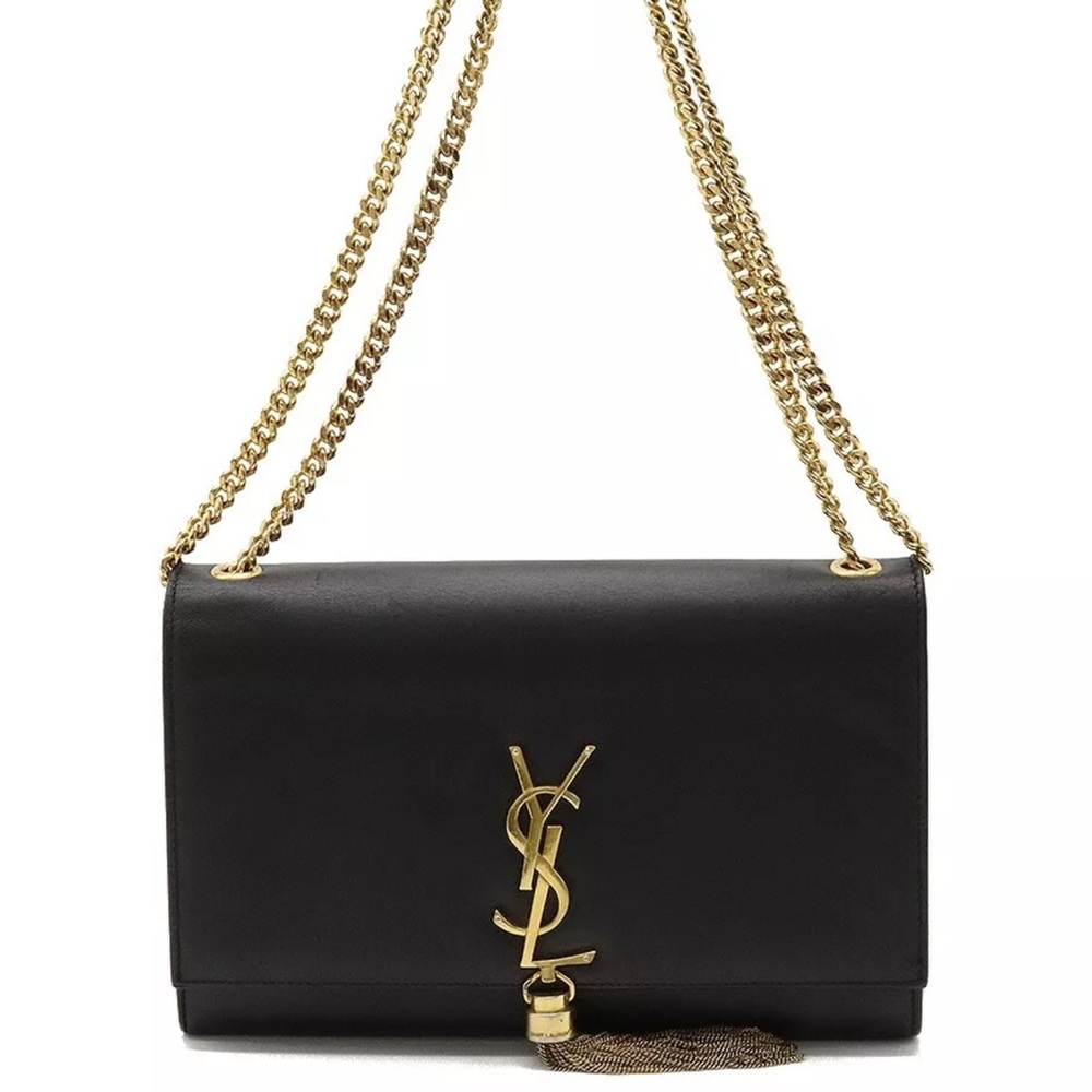 Yves Saint Laurent Black Gold Monogram Shoulder Bag